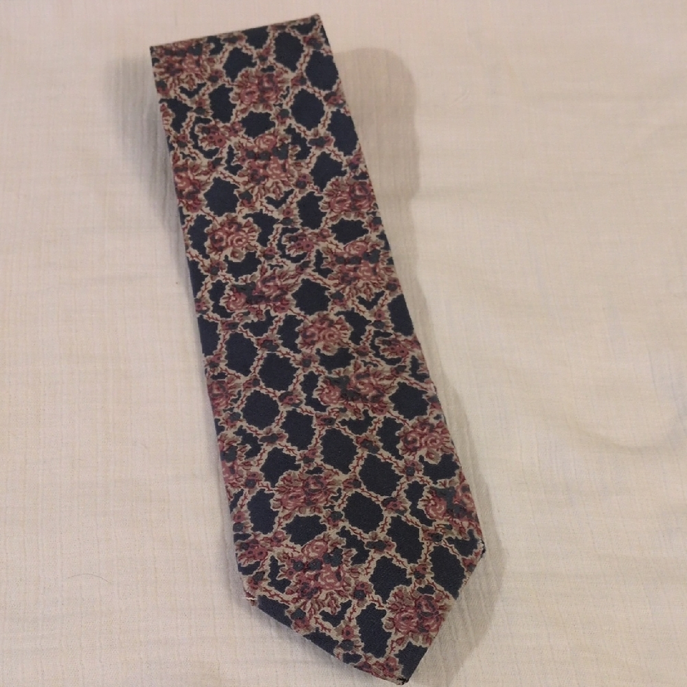 Christian Dior Men's Silk Neck Tie Floral Red Blue And White